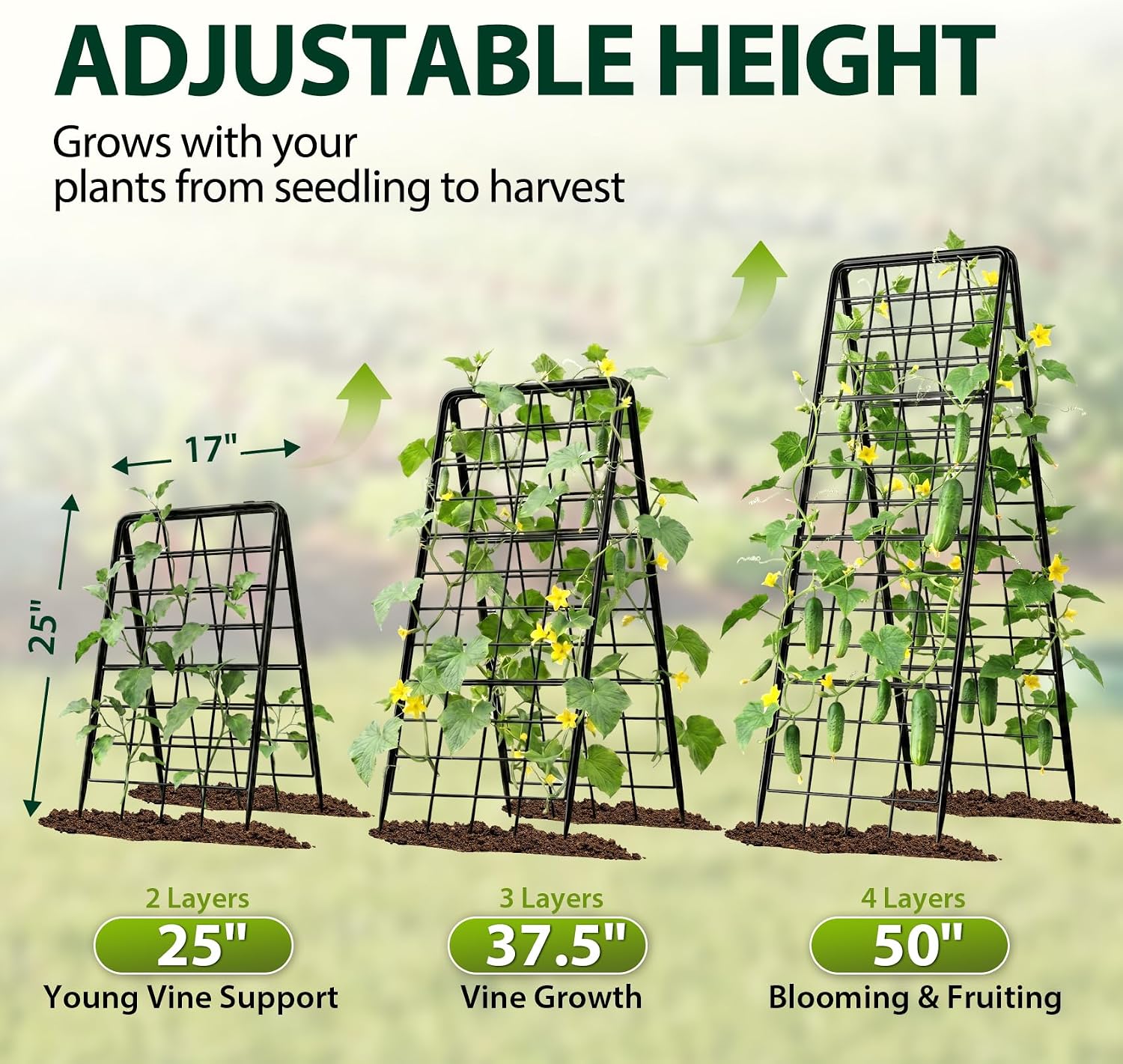 Heavy Duty 50"x17" Adjustable A-Frame Trellis for Climbing Plants Outdoor, Metal Rust-Proof Garden Trellis, Dense Grid