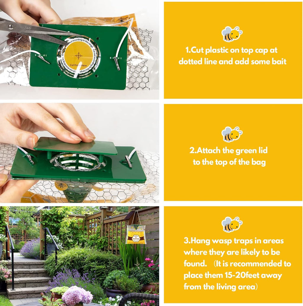Outdoor Disposable Yellow Jacket & Wasp Traps 8 Pack | Carpenter Bee Traps for Outside, Yellow Jacket Trap, Hornet