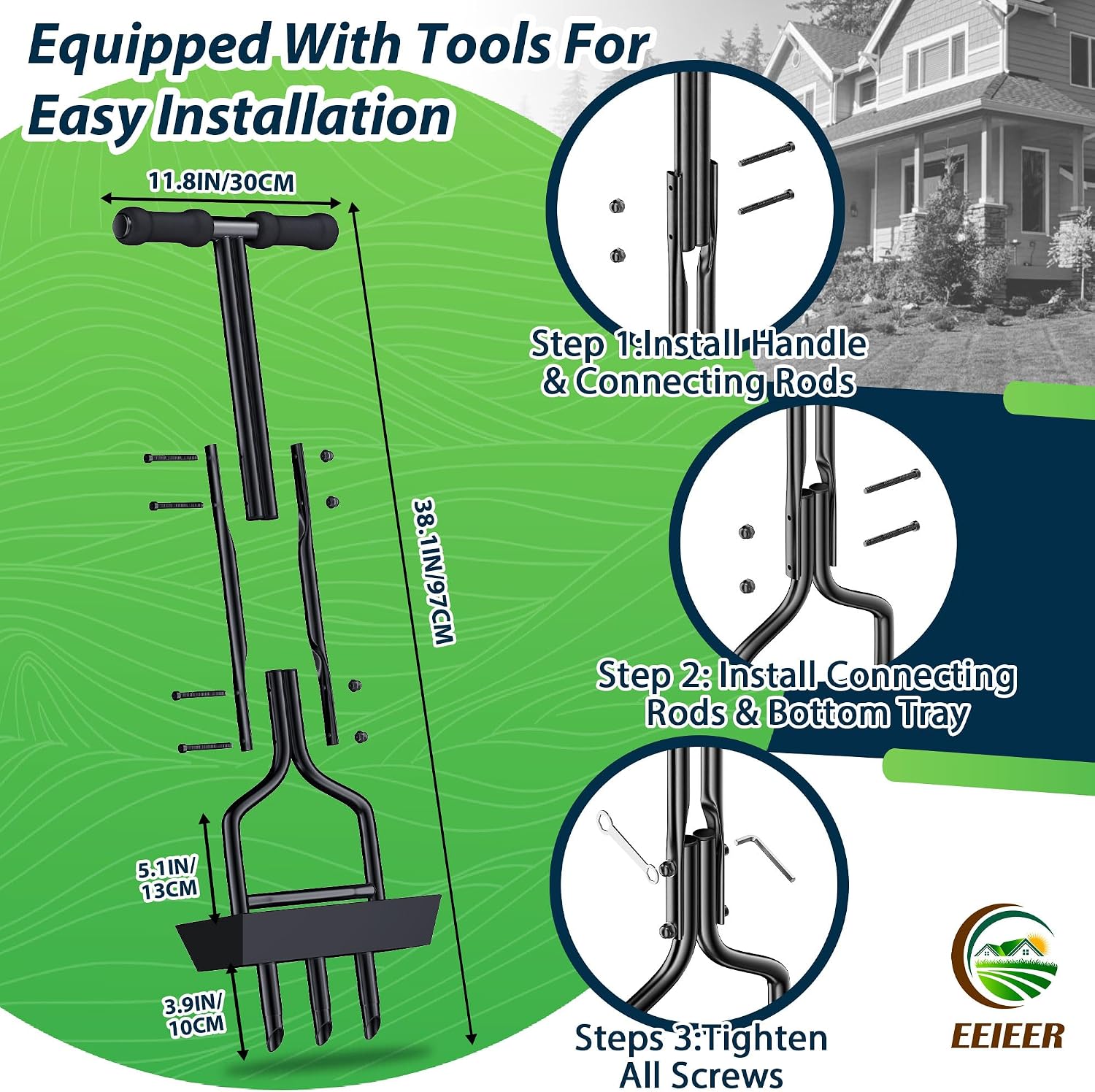 EEIEER Manual Lawn Aerator Tool with Soil Storage Basket - 2025 Upgraded Aerator Lawn Tool, 3 Tines Yard Aerators with