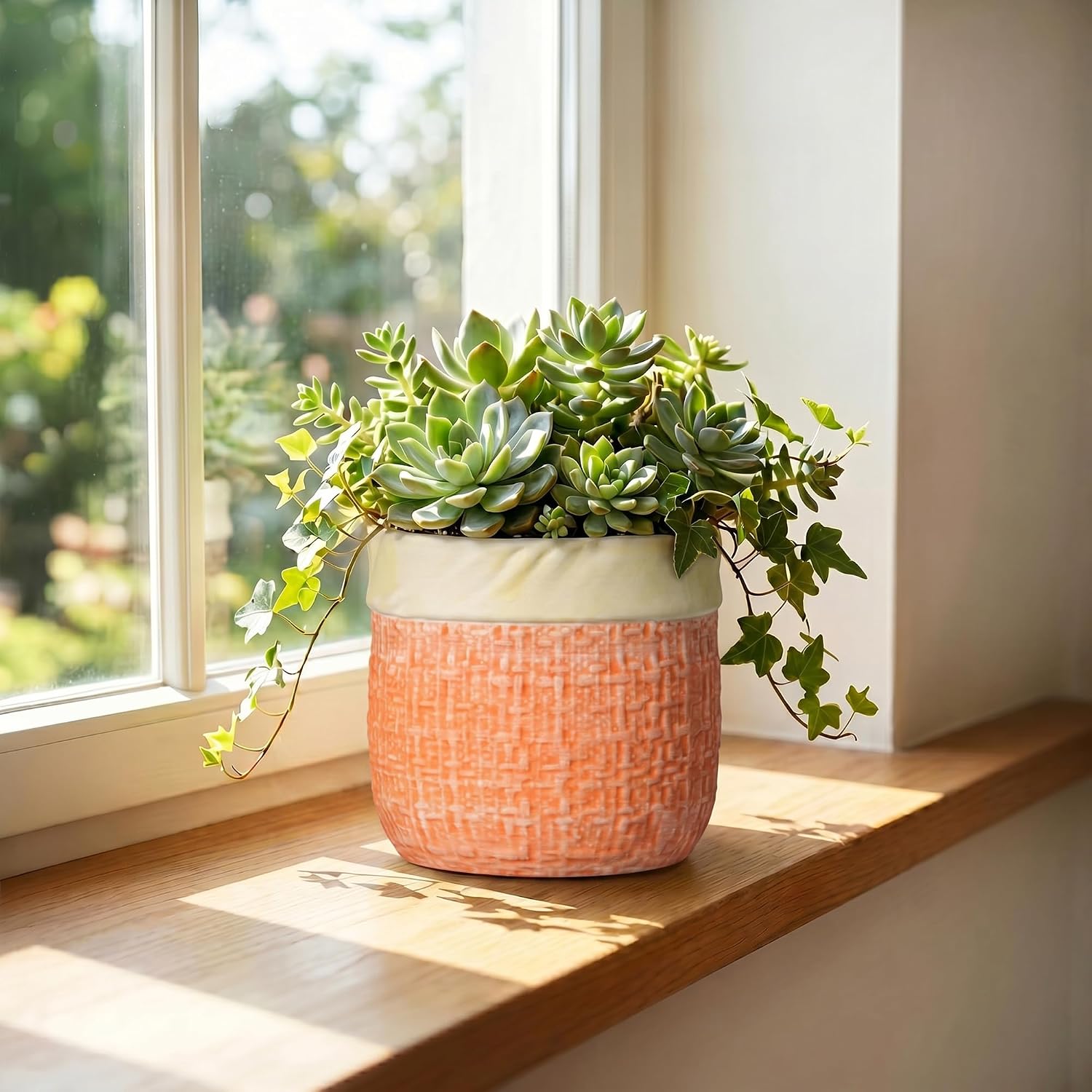 Ceramic Pots for Plants, 6 Inch Planter, Round Plant Pot, Orange | Boho Plant Pot for Indoor Plants, Decorative Flower