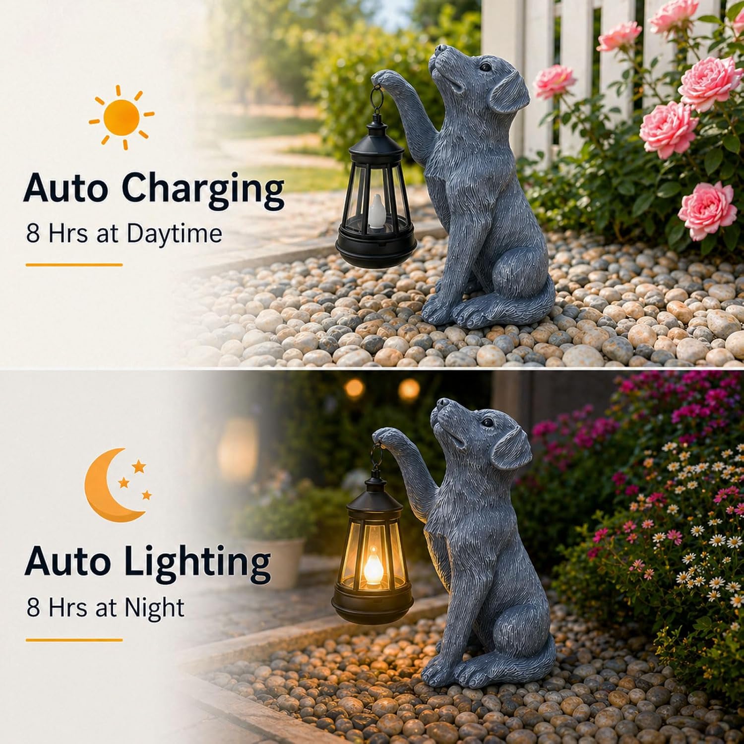 YODY Garden Statues Outdoor Garden Decor: Dog Statue with Solar Lantern for Yard Art Lawn Ornaments Porch Patio Balcony