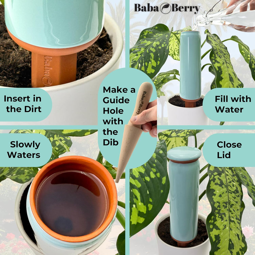 Terracotta Watering Spikes 2 Pack 17.5oz Capacity Plant Watering Devices Self Watering Spikes Large Plant Watering