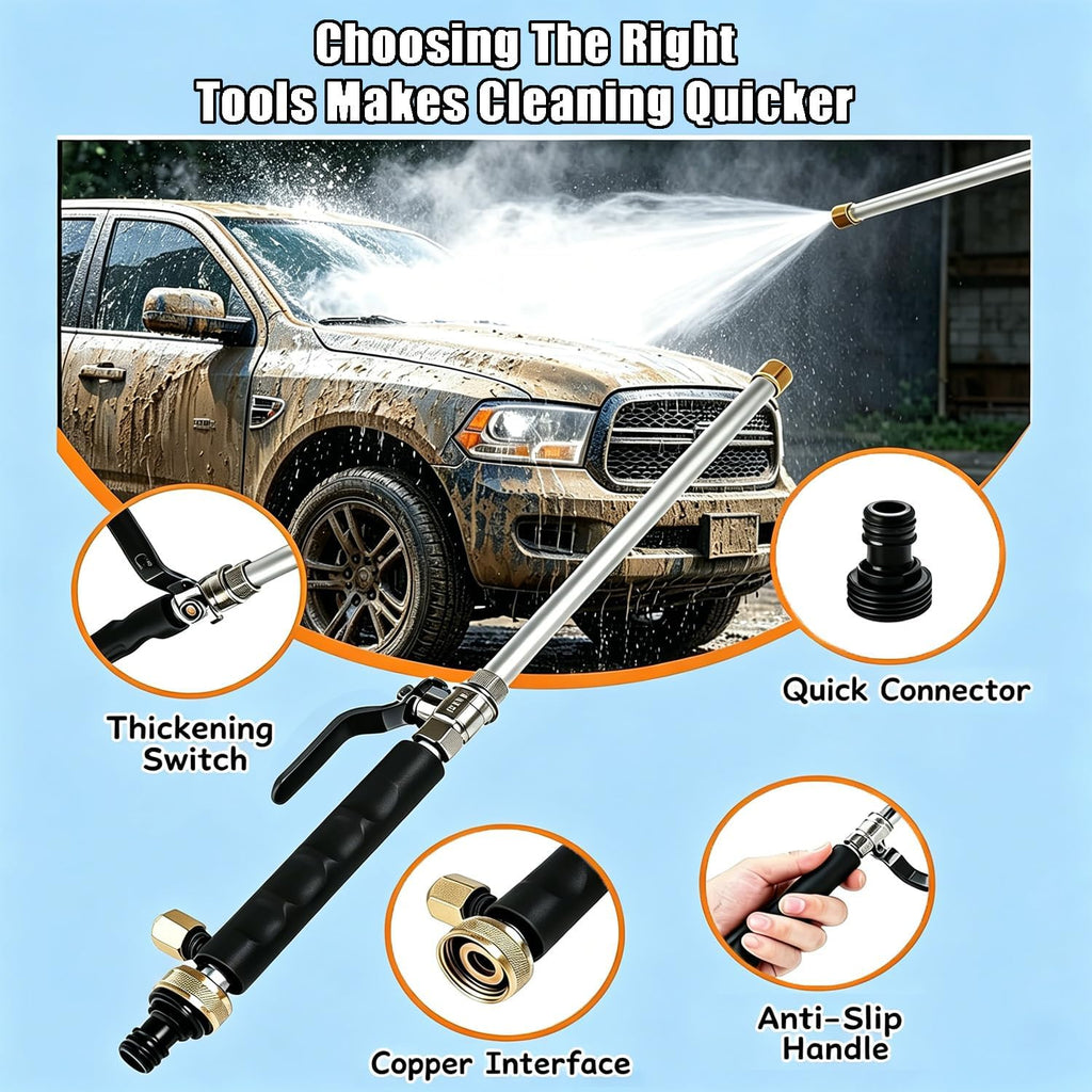 2026 Upgraded Jet Nozzle Power Washer for Garden Hose Cleaning Wand Set | with 3 Interchangeable Nozzles for Car