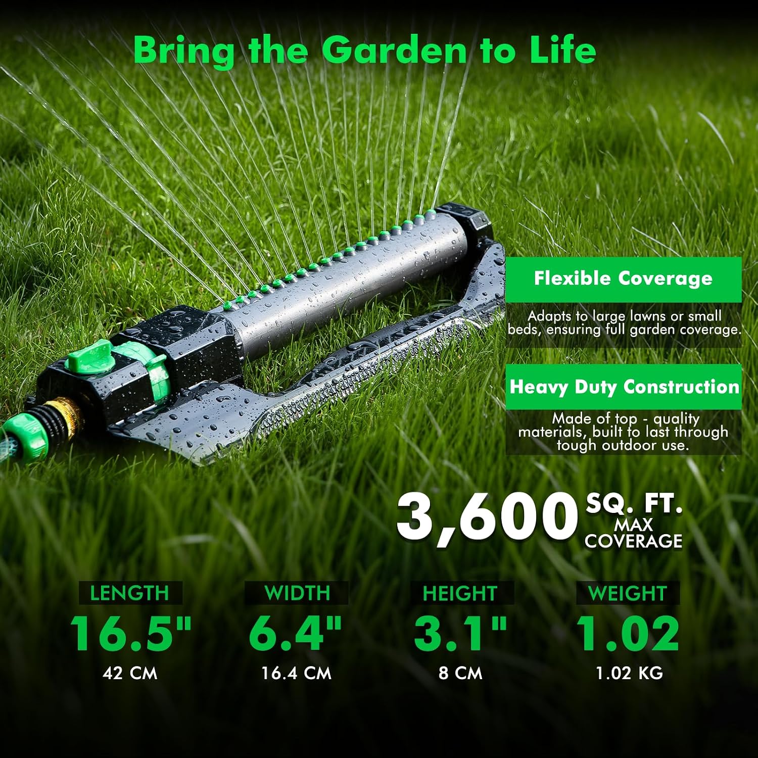 RESTMO Oscillating Sprinkler with Metal Base, Lawn Sprinklers for Yard | 18 Precision Nozzles, Adjustable Flow Control