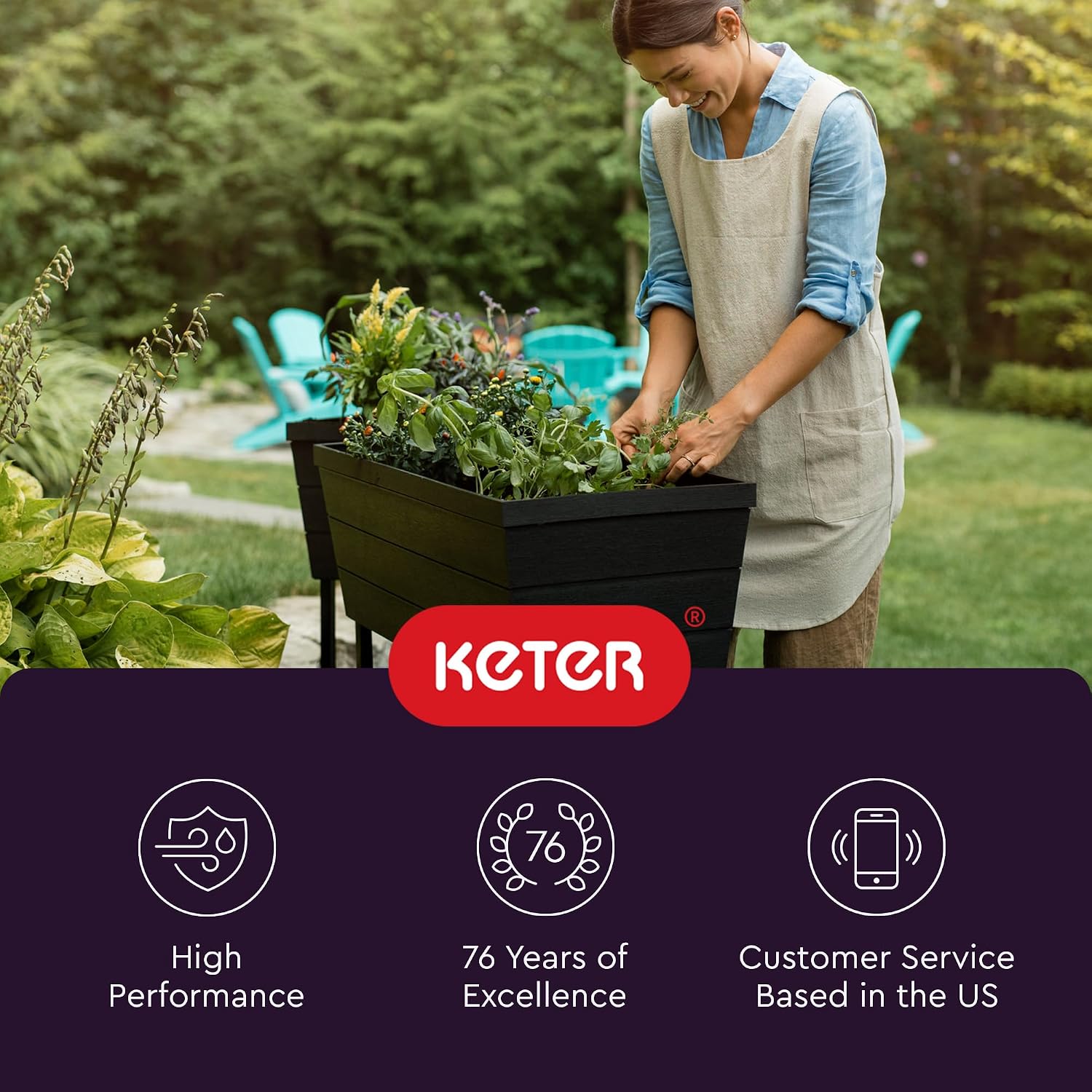 Keter Urban Bloomer 12.7 Gallon Raised Garden Bed and Outdoor Herb Garden Planter with Self Watering Gauge and Drainage