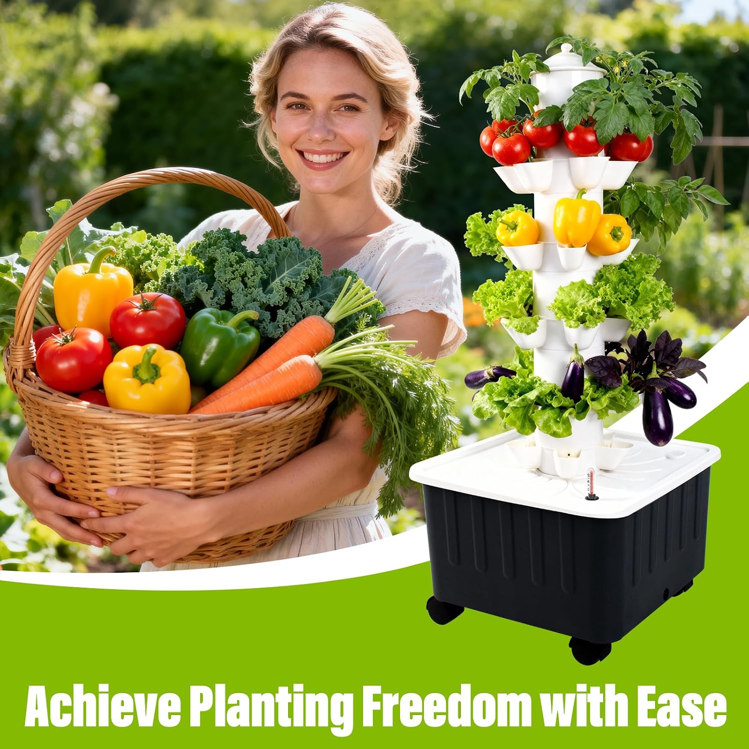 Hydroponics Growing System, Indoor Gardening System, Hydroponic Tower with 30 Liter Capacity Mobile Water Tank for