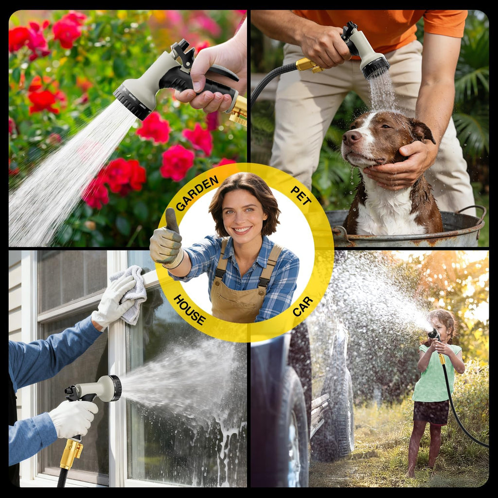 Garden Hose 100 ft Non-Expandable, Flexible Water Hose, Lightweight Hose with 10-Function Nozzle for Yard, Portable