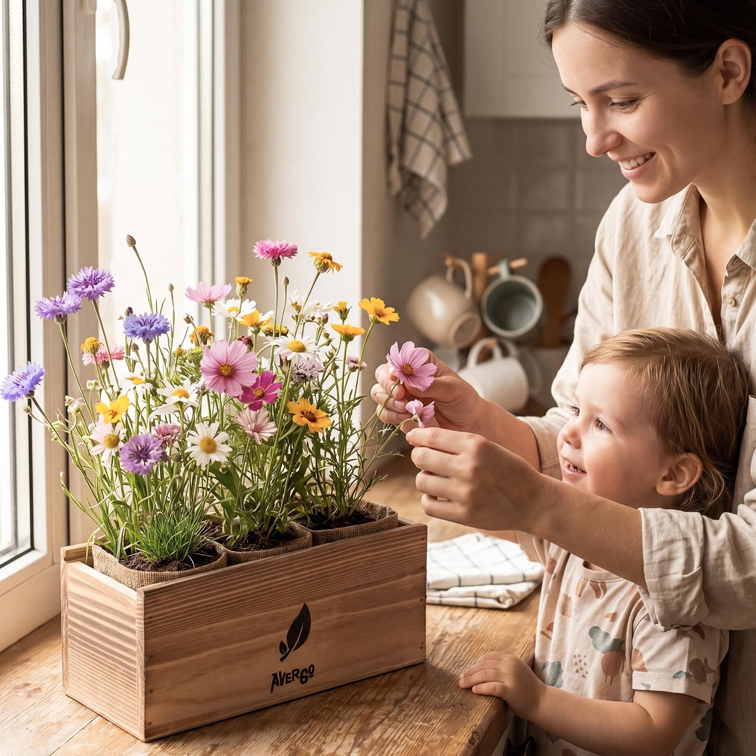 Wildflower Seed Mix Growing Kit - Perennial Wild Flowers | Ideal Gift - Also Includes Planters, Soil, Wooden Box, and