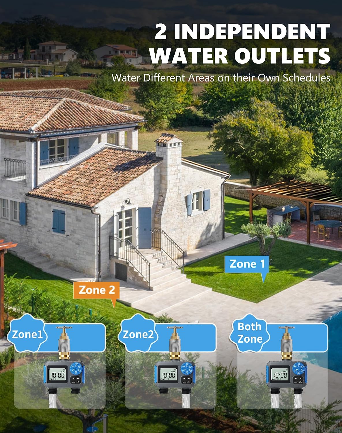 Sprinkler Timer with Brass Swivel, Hose Timers for Watering | Digital Irrigation Timer with Rain Delay & Manual Mode