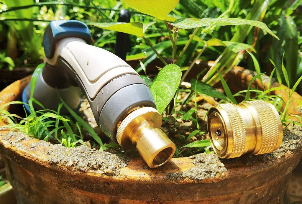 PLG Brass Garden Hose Quick Connect Fittings 3/4 Inch - Leak-Proof for Nozzles, Watering & Car Washing, 4 Pack