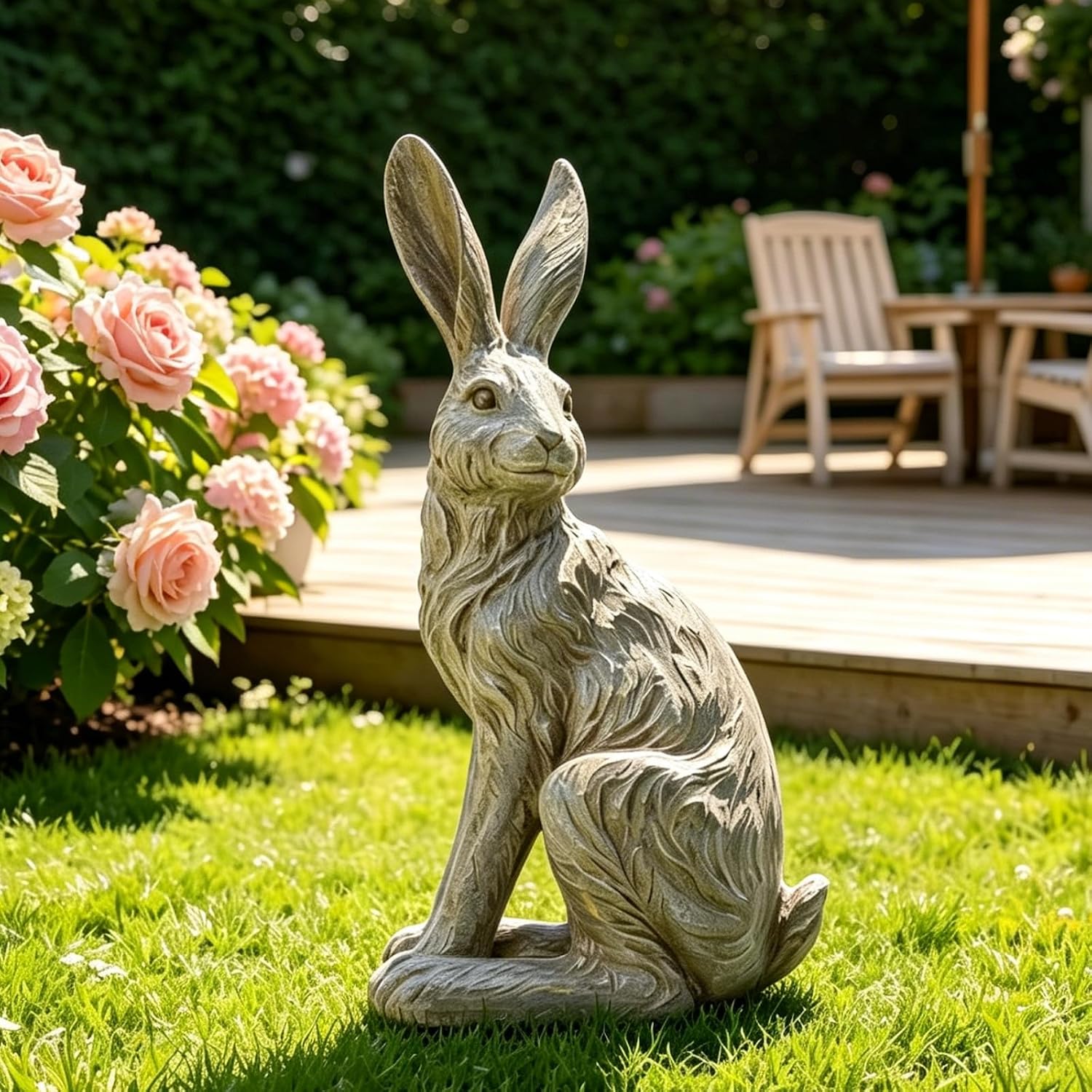 DiliComing Outdoor Rabbit Garden Statue 12 Inch Grey Bunny Yard Decor | Large Easter Bunny Decor, Resin Animal