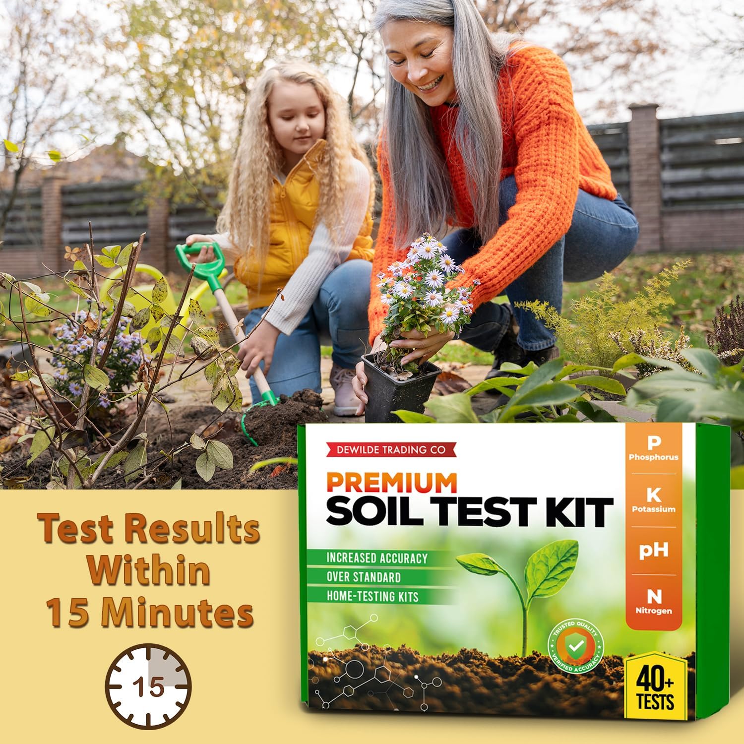 Premium Soil Test Kit: 40 Complete Tests for Lawns, Gardens, and Vegetables. Tests for Ammonia Nitrogen, pH