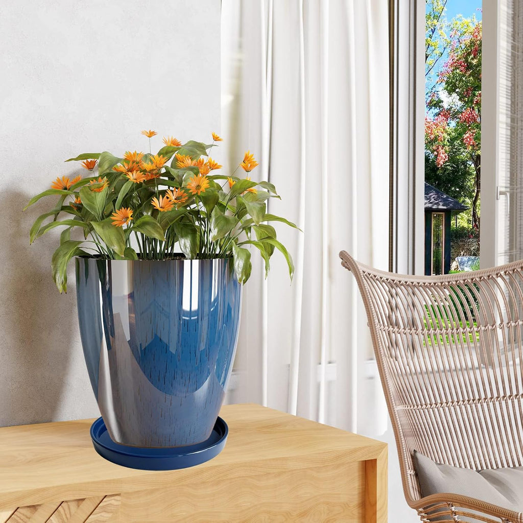 Yukfona Ceramic Plant Saucer Tray 1 Pcs 10 Inch Blue, 10.83" OD x10.24 ID x1.1 Deep| Fits Flower pots Bottom≤ 10.24"