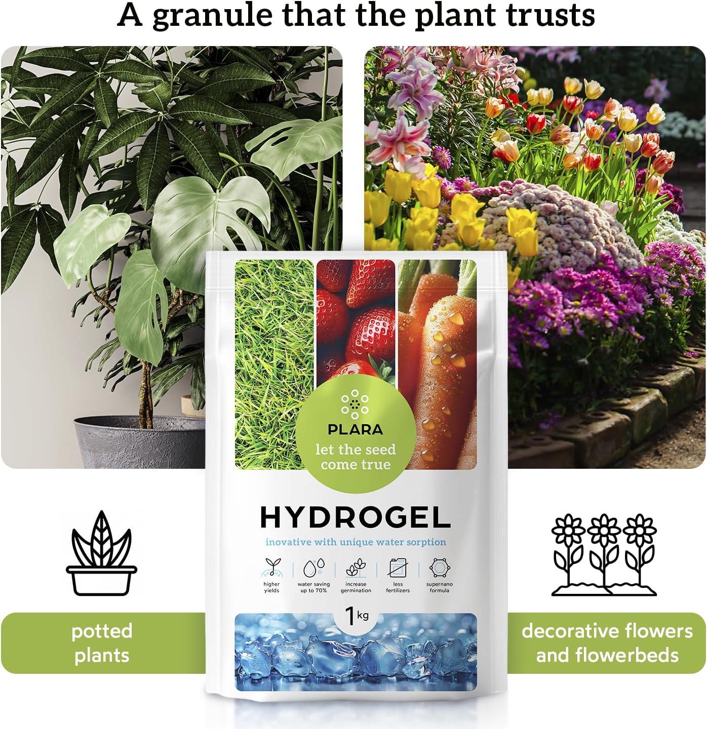 Water Storing Crystals for Plants 30oz Soil Moisture Retention Gel | Slow-release Hydrogel, Retention Granules