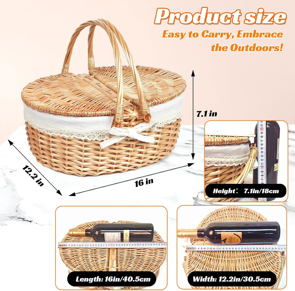 Hap Tim Wicker Picnic Basket for 2 with Lid - Unique Gifts Ideas for Couple, Engagement, Wedding, Bridal Shower