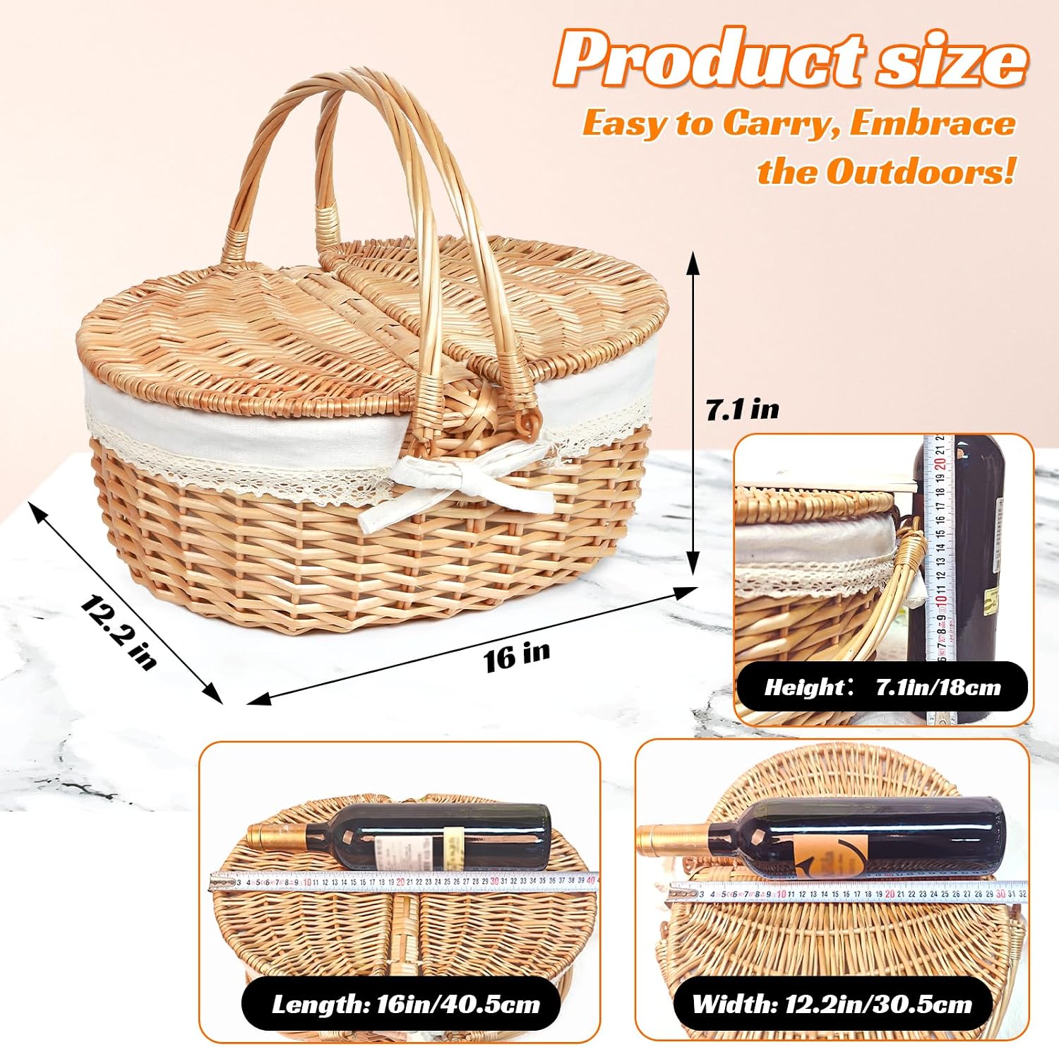 Hap Tim Wicker Picnic Basket for 2 with Lid - Unique Gifts Ideas for Couple, Engagement, Wedding, Bridal Shower