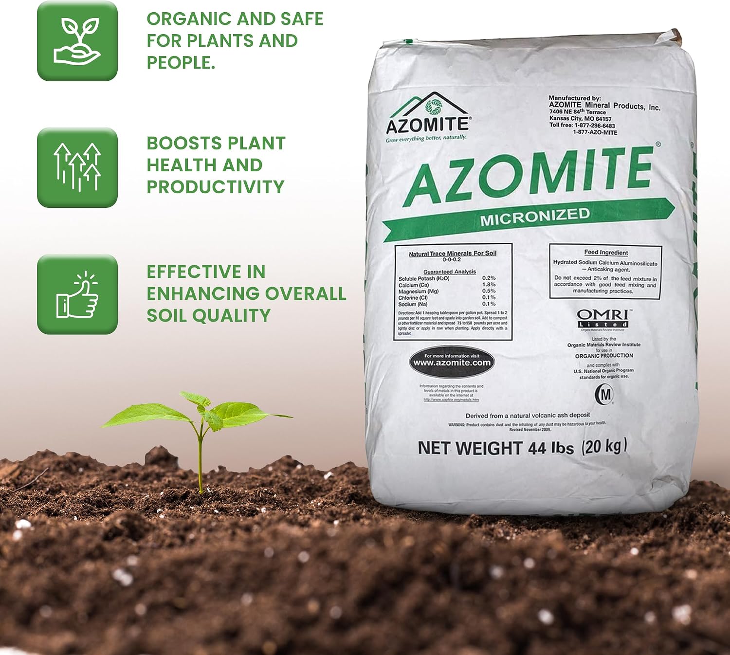 Azomite Raw Supply Organic Trace Mineral Powder 44LB Micronized, White
