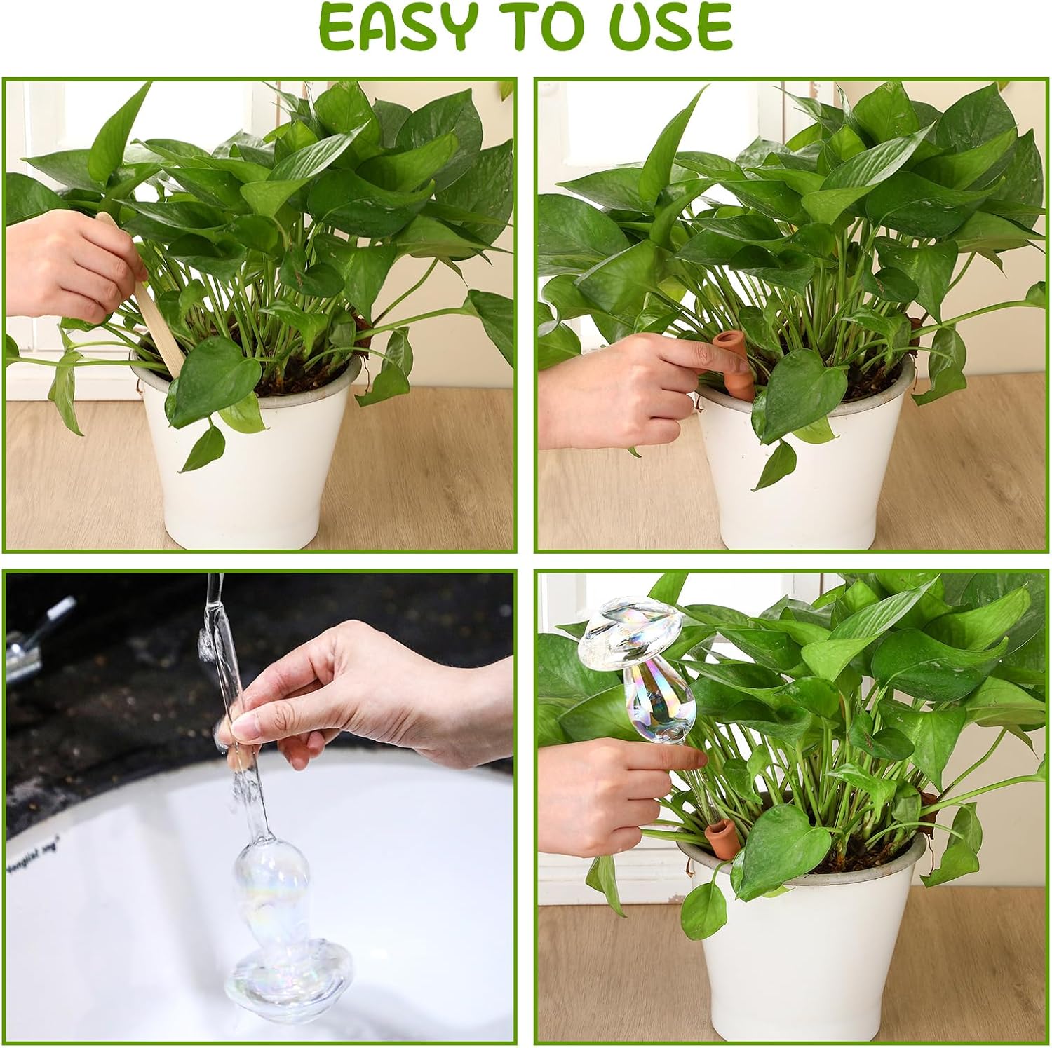 6 Pcs Non-Clogging Plant Watering Globes, Slow Release Mushroom Self Watering Planter Insert, Laser Automatic Glass