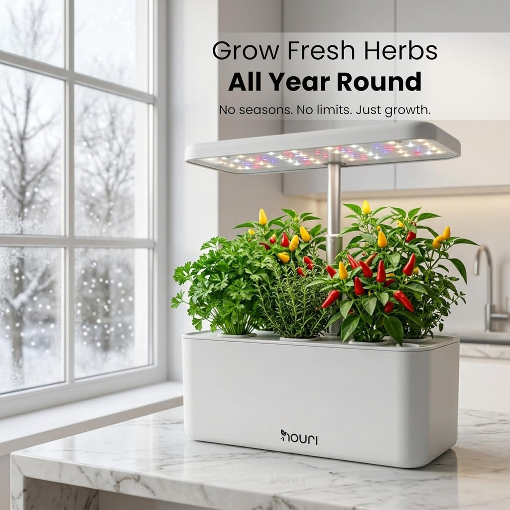 Nouri Hydroponics Growing System, 7 pod Smart Indoor Herb Garden Kit with LED Grow Lights, Hydroponic Herb Garden