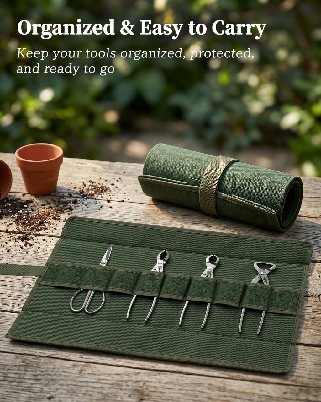 4-Piece Bonsai Tools Set with Tool Roll Bag and Luxury Gift Box | Bonsai Starter Kit, Include Concave Cutter, Knob