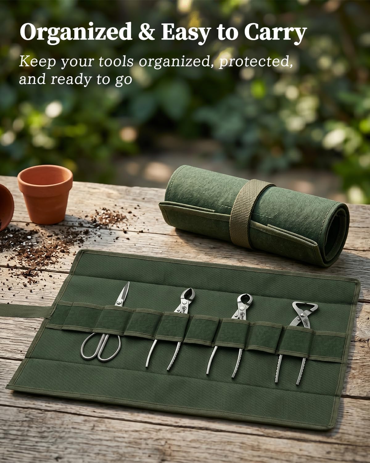 4-Piece Bonsai Tools Set with Tool Roll Bag and Luxury Gift Box | Bonsai Starter Kit, Include Concave Cutter, Knob