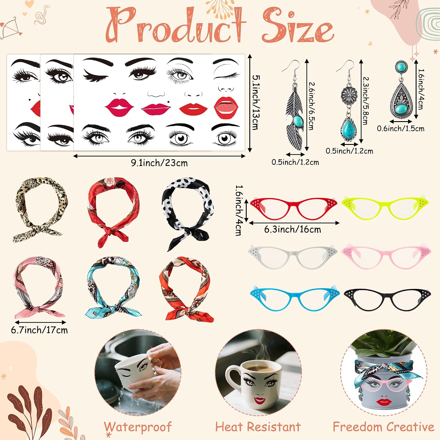 DSjuedui Funny Face Planter Pots Accessories Kit – 29Pcs Face Stickers for Mouth Eyes Eyebrows Nose with Glasses