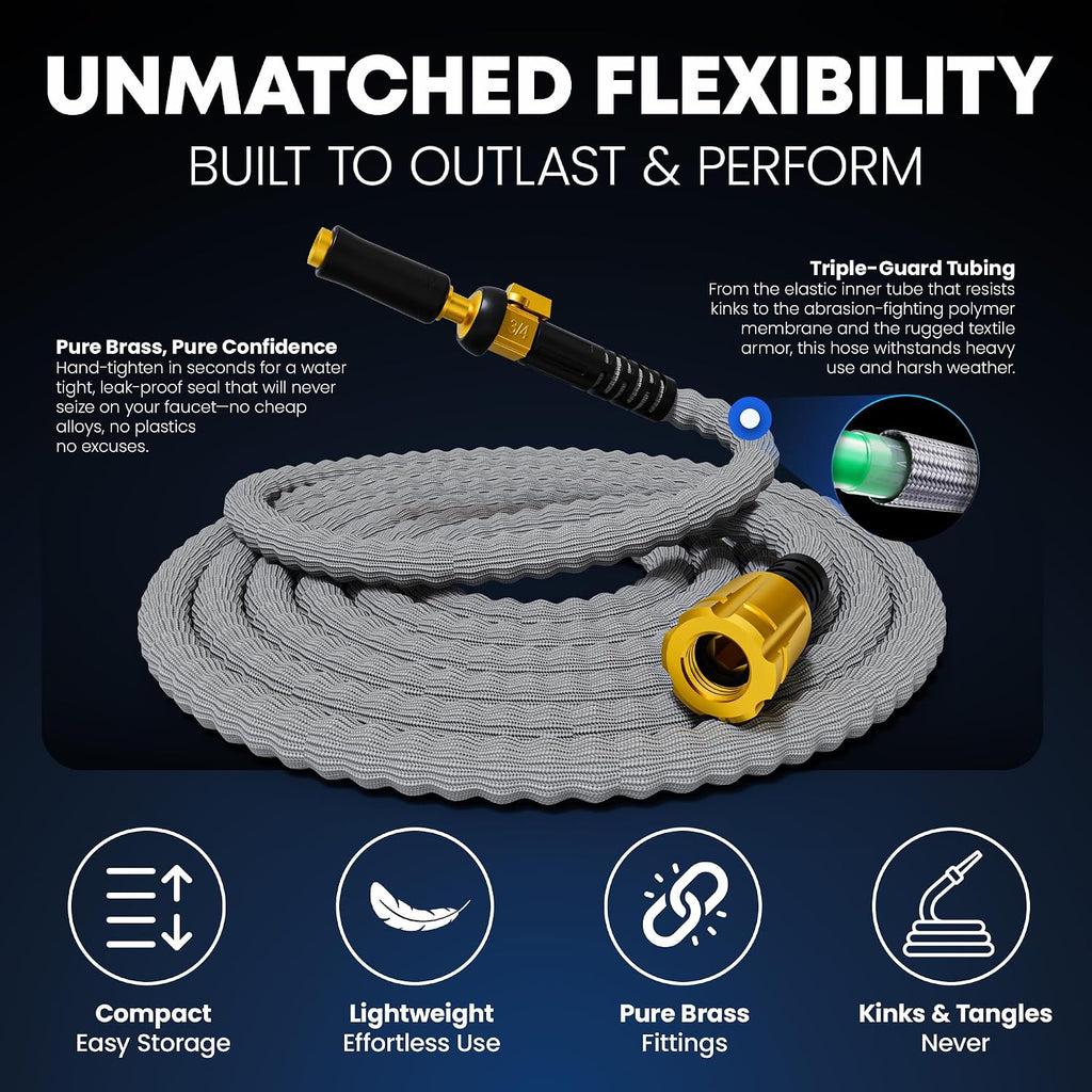 TITAN Flexible Garden Hose 100FT – Ultra Lightweight, Heavy Duty Water Hose with Brass Fittings & Jet Nozzle –
