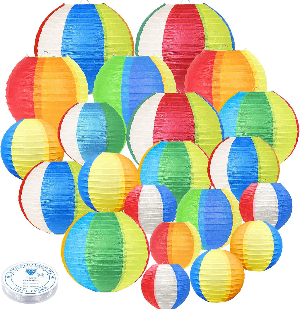 21Pcs Beach Ball Paper Lanterns Summer Luau Hawaiian Pool Party Decorations