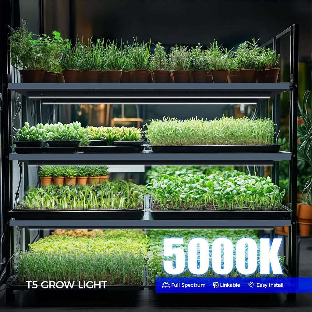 Barrina T5 Plant Lights, 3FT 128W (8 X 16W), 5000K, 8 Packs, Black Cover | Full Spectrum, Led Grow Light with Magnetic