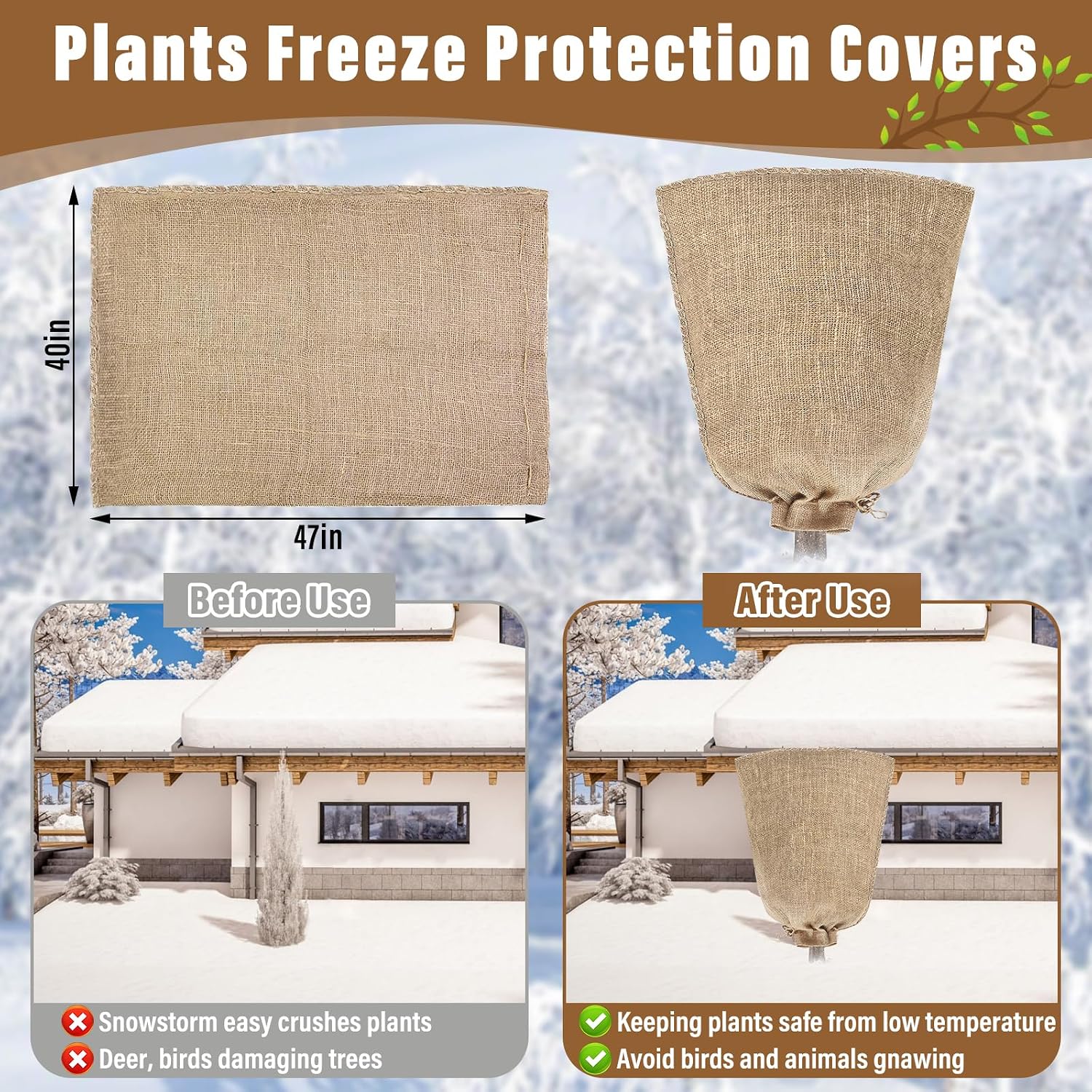 Riare 2 Packs 40 × 47 Inch Large Winter Plant Cover Bags with Drawstring