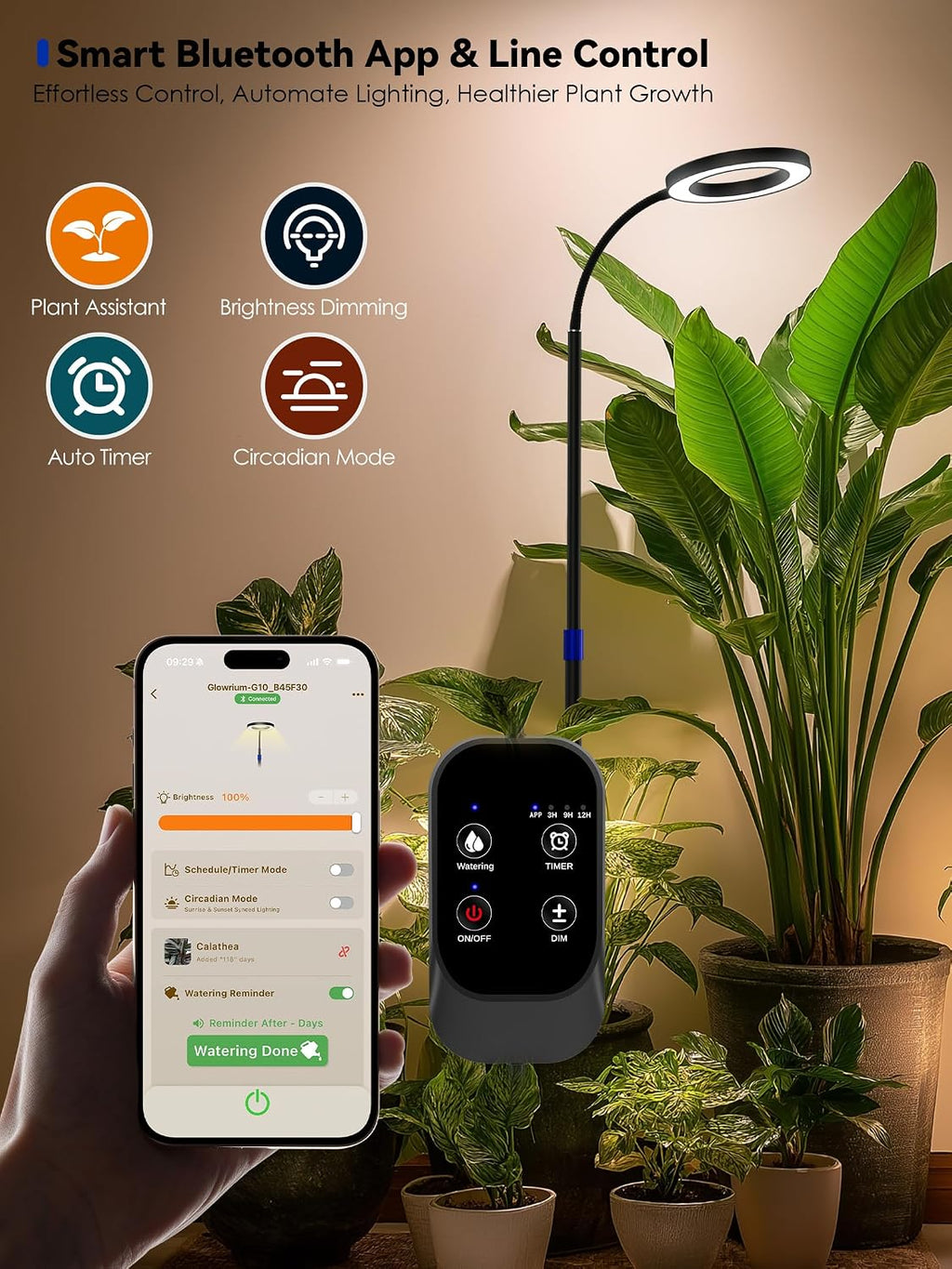Smart Grow Light for Indoor Plants, Full Spectrum LED Plant Light | 54"-67" Adjustable Height, APP Control, Timer
