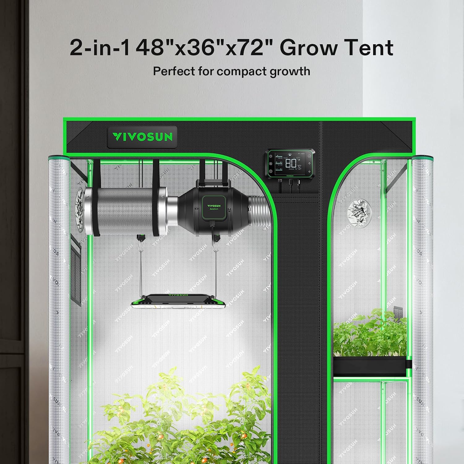 VIVOSUN 2-in-1 4x3 Grow Tent 48"x36"x72" Mylar Clone Chamber Tents | Multi-Chamber Clone Design, 100% Reflective Mylar