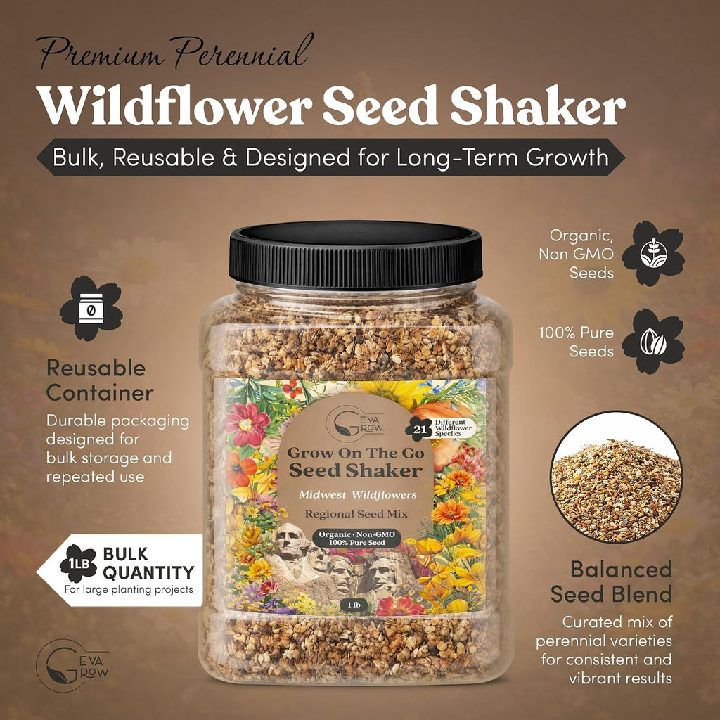 Midwest Wildflower Seeds Regional Mix - Organic, Non-GMO - 100% Pure Seed - 21 Different Wildflowers Seeds of Annual