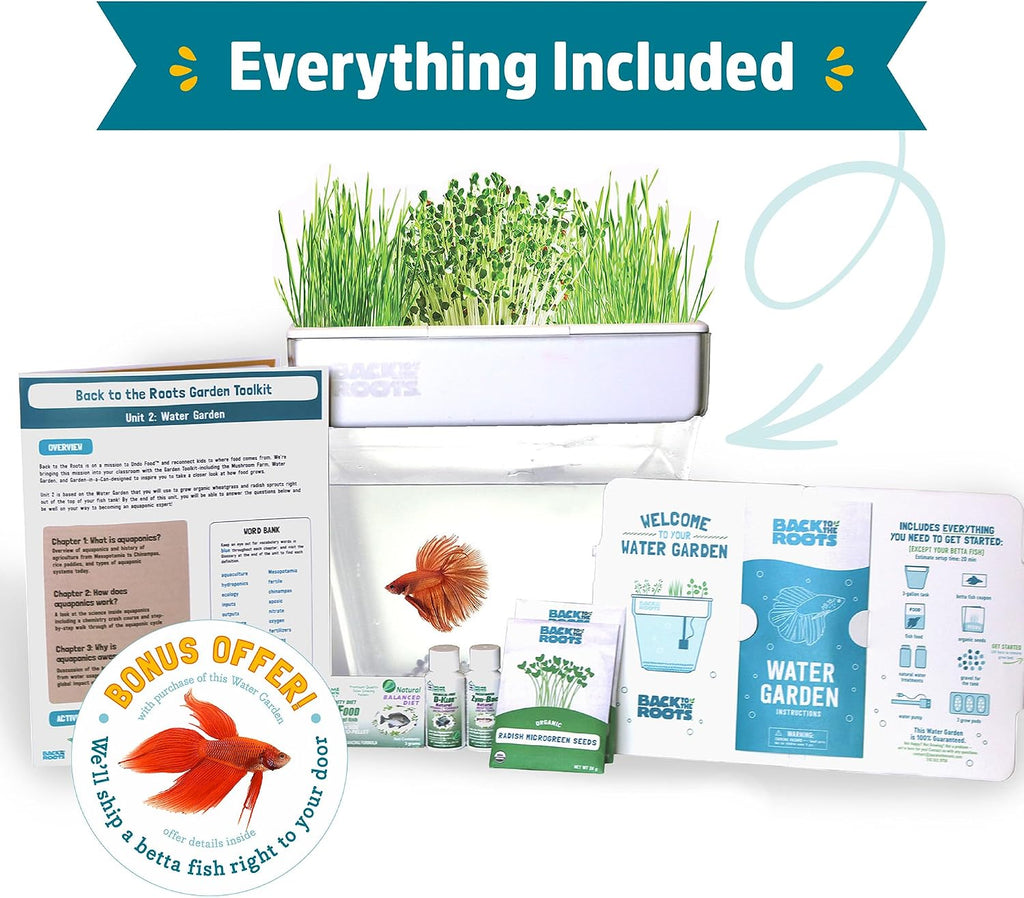Back to the Roots Indoor Aquaponic Garden - 3 Gallon Self Watering, Mess-Free Planter and Self-Cleaning Fishtank for