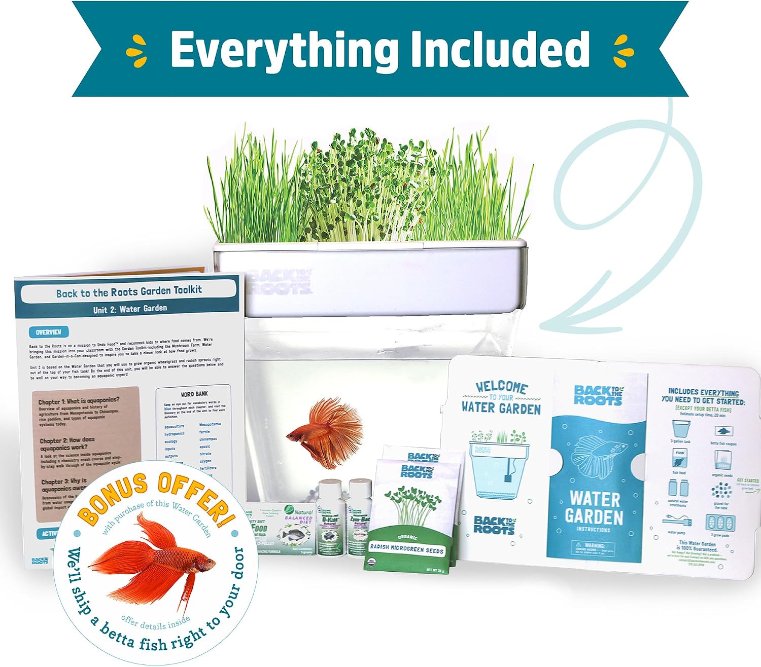Back to the Roots Indoor Aquaponic Garden - 3 Gallon Self Watering, Mess-Free Planter and Self-Cleaning Fishtank for