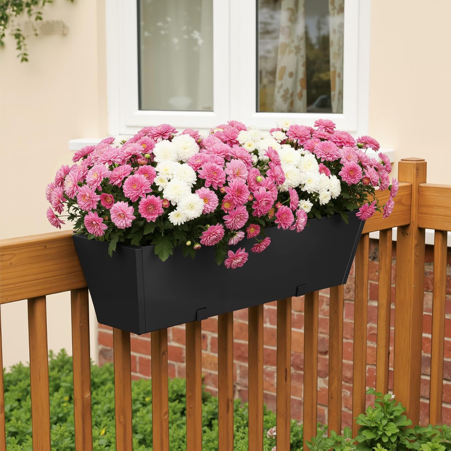 Railing Planter Box 36 Inch, Heavy Duty Metal Window Boxes | Adjustable Bracket, Drainage Hole, Foam Pad, Rust