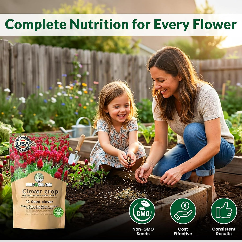 BuildASoil No-Till 60% Clover Seed Mix – 12 Species Cover Crop Seed Blend | No Mow Ground Cover Seeds for Lawn, Garden