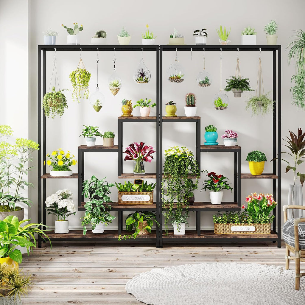 Tribesigns 5-Tier Tall Indoor Plant Stand, 70.9 inches Large Metal Plant Shelf with 6PC S Hanging Hooks, Multi-Purpose