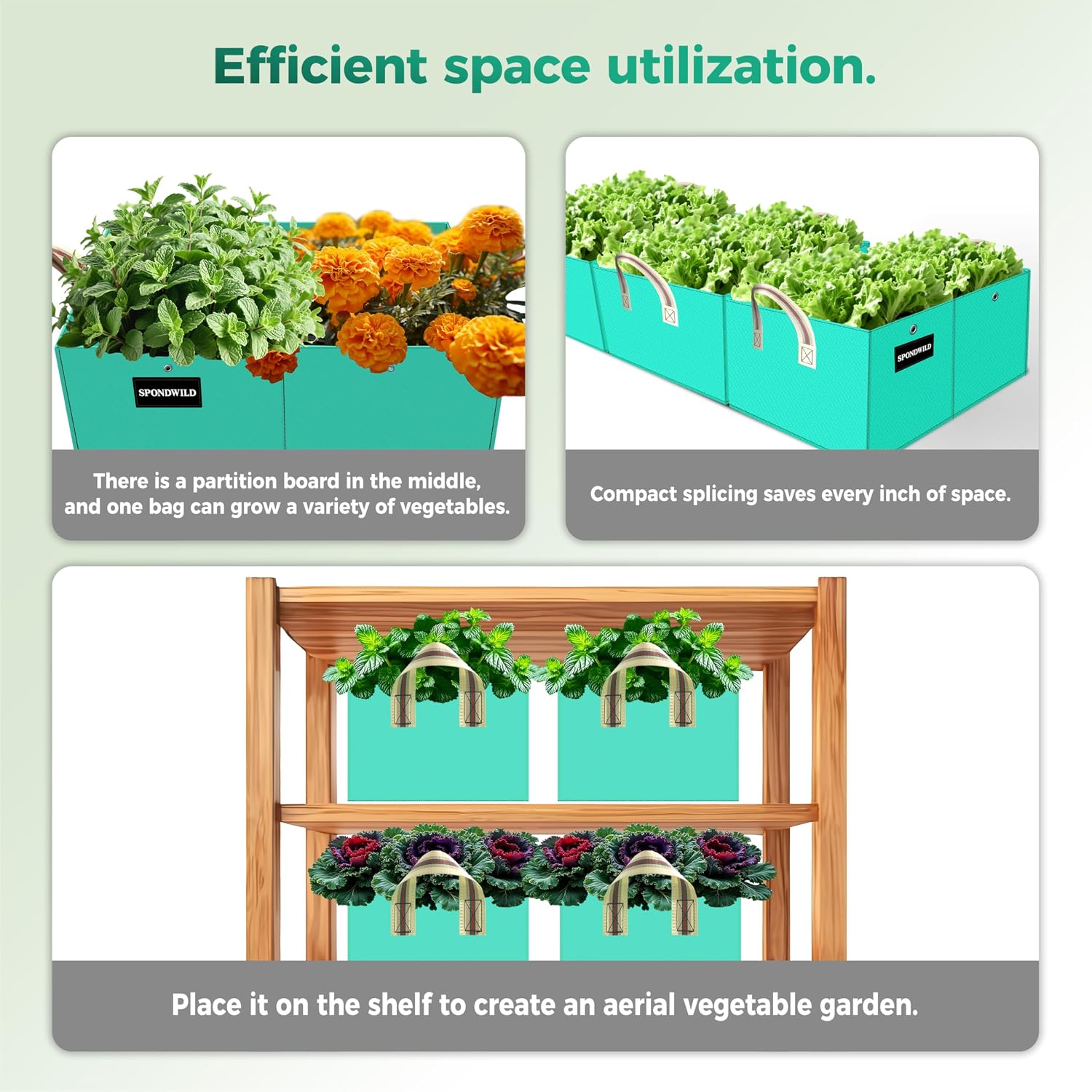 2 Pcs 6x3x1Ft 8 Grids Raised Garden Bed for Outdoor Vegetables | Plastic Rectangle Grow Bags with Handles and Drainage