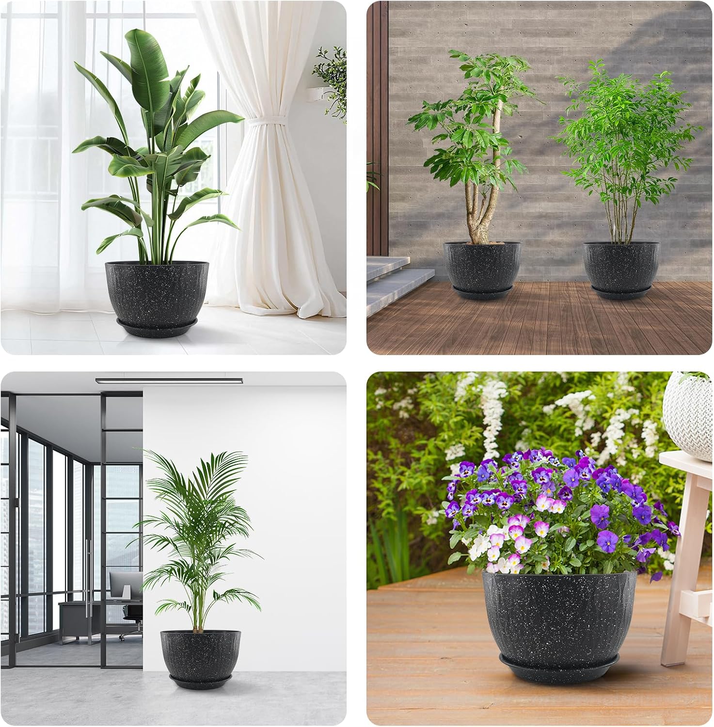 12 inch Large Plant Pots, Flower Pots with Multi-Mesh Drainage Holes and Saucer, Plastic Planters for Indoor and