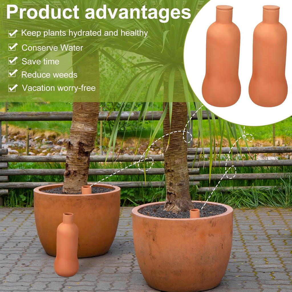 2 Pcs 34oz Olla Watering Pots, Large Terracotta Self Irrigation Pots with Lid, Automatic Olla Watering System for