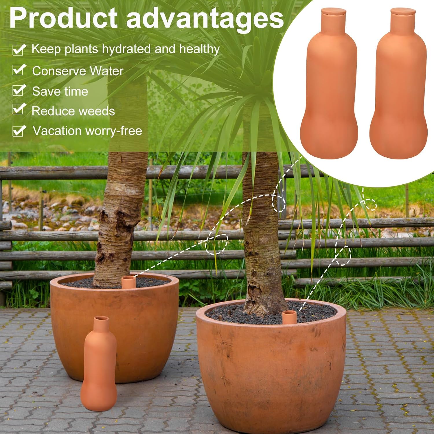 2 Pcs 34oz Olla Watering Pots, Large Terracotta Self Irrigation Pots with Lid, Automatic Olla Watering System for