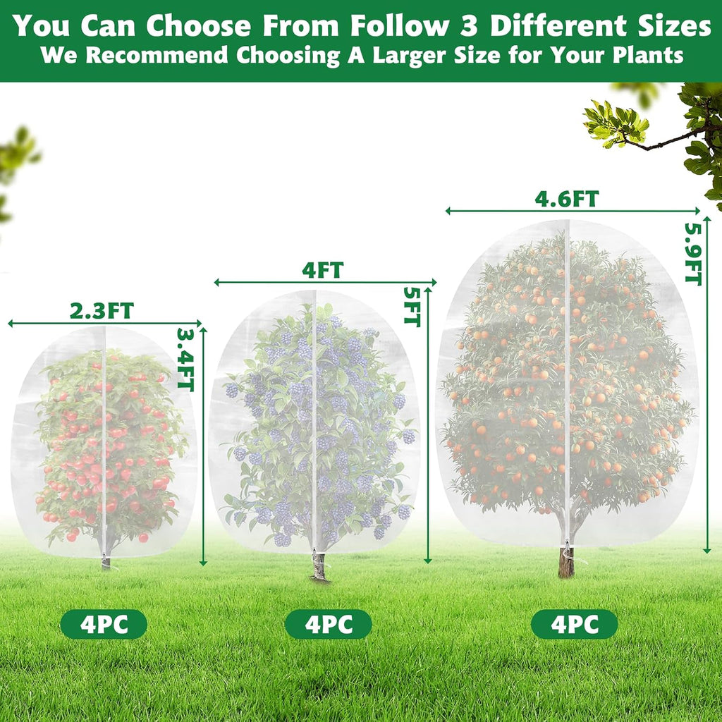 OZMI 4 Pack Fruit Tree Blueberry Bush Netting Cover, 4Ft x 5Ft Reusable Bird Netting for Garden Protection with Zipper