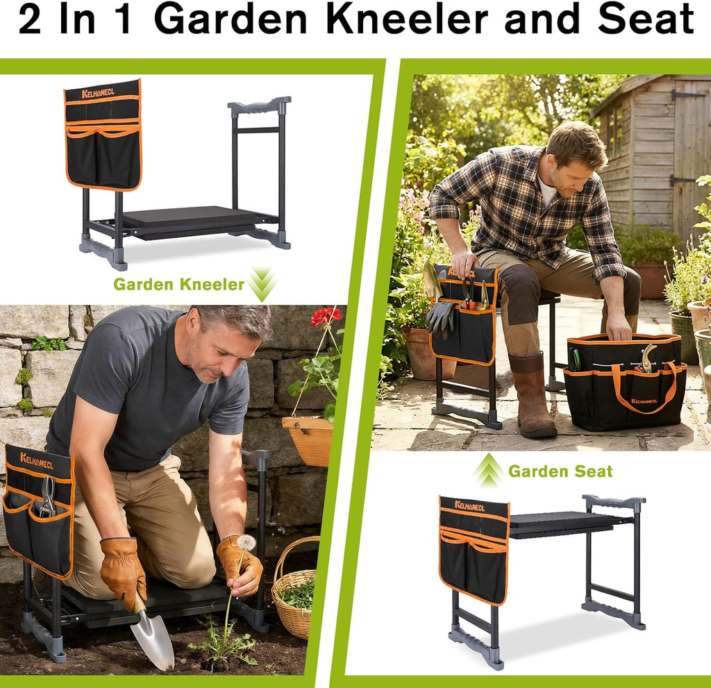 Garden Kneeler and Seat with Umbrella,Heavy Duty Gardening Bench and Stool | 2-in-1 Foldable Gardening Stool with