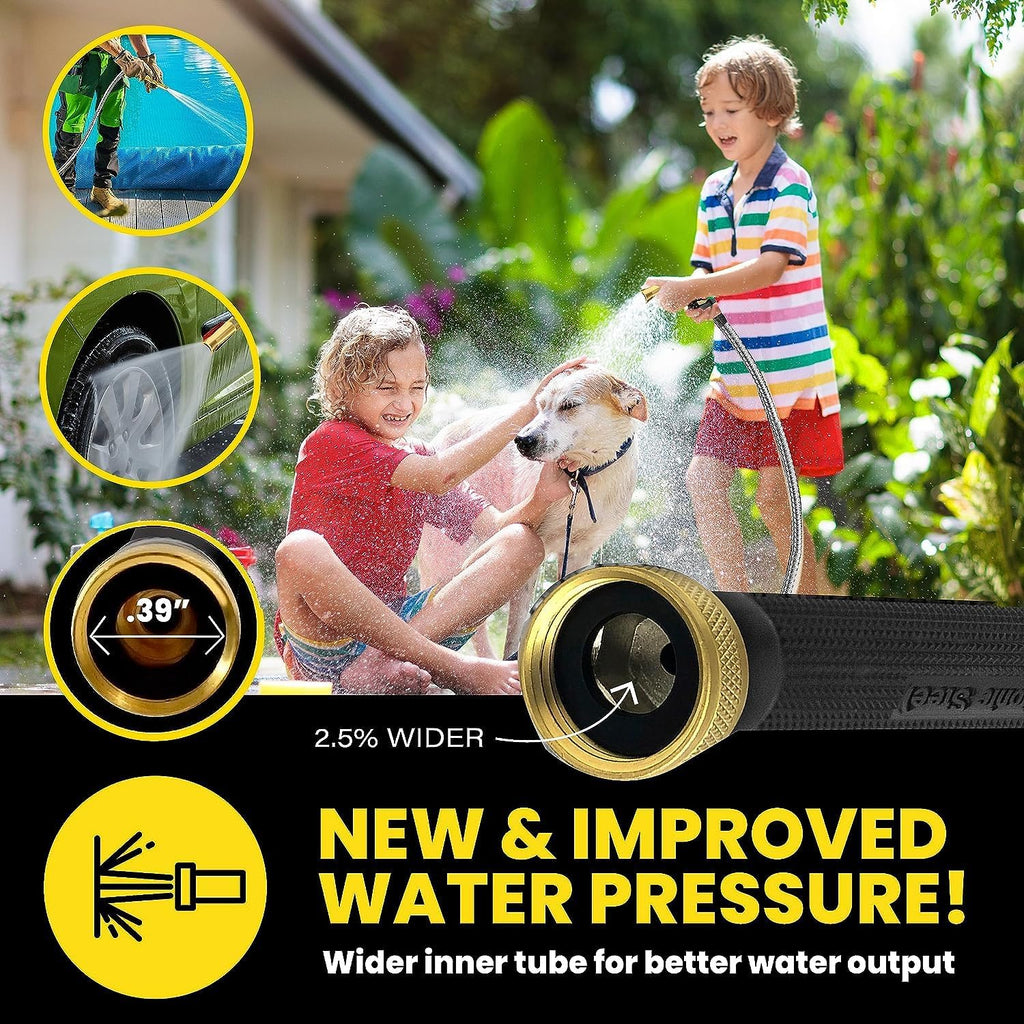 Bionic Steel PRO 100 Ft Garden Hose with Nozzle, Premium 304 Stainless Steel Metal Water Hose 100Ft Flexible Hose, Rust
