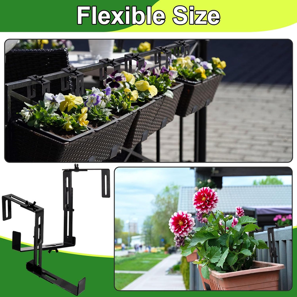 Leinuosen 4 Pcs Adjustable Window Boxes Brackets Planter Box Bracket Heavy Duty Deck Railing Hanging Flower Stand for