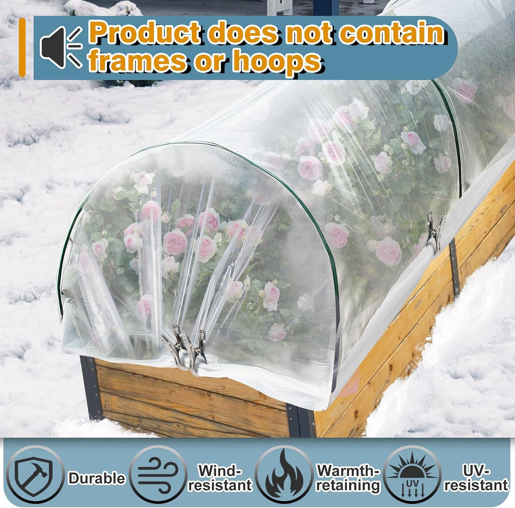 Greenhouse Cover Plastic Sheeting - 10 x 50 ft Plant Covers Freeze Protection, Frost Cloths for Outdoor Plants, Clear