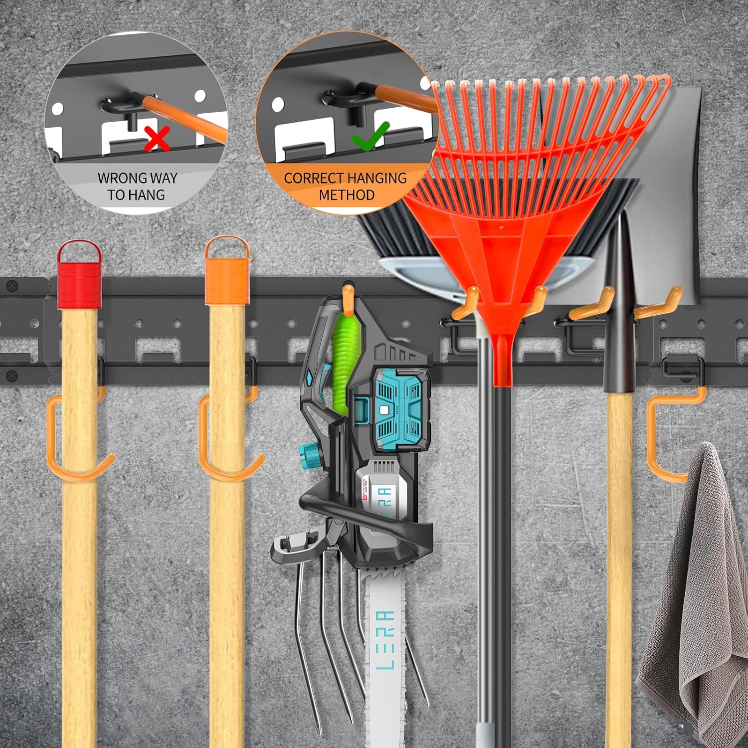 Garden Tool Organizer Wall Mount - Garage Storage and Organization Yard Tool Hanger with Adjustable Pegboard Hooks Shed