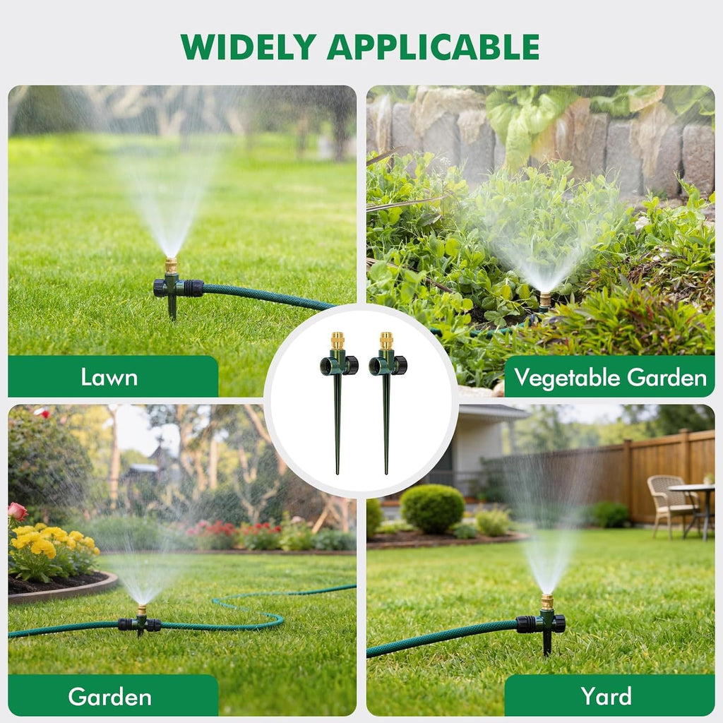 RESTMO 3 Pack Heavy-Duty Full-Metal Lawn Sprinklers for Yard | Durable Brass Nozzle, Premium Sprinkler Spike Base, 360°
