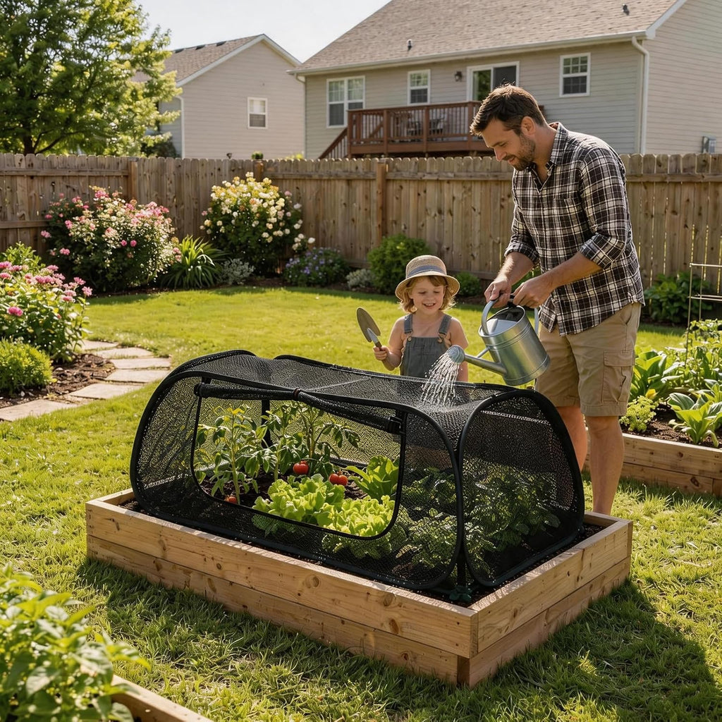QwayHome 2Pack Garden Covers for Raised Beds, Pop Up Mesh Plant Protect Covers, Black 45% Sunblock Plant Shade Tent